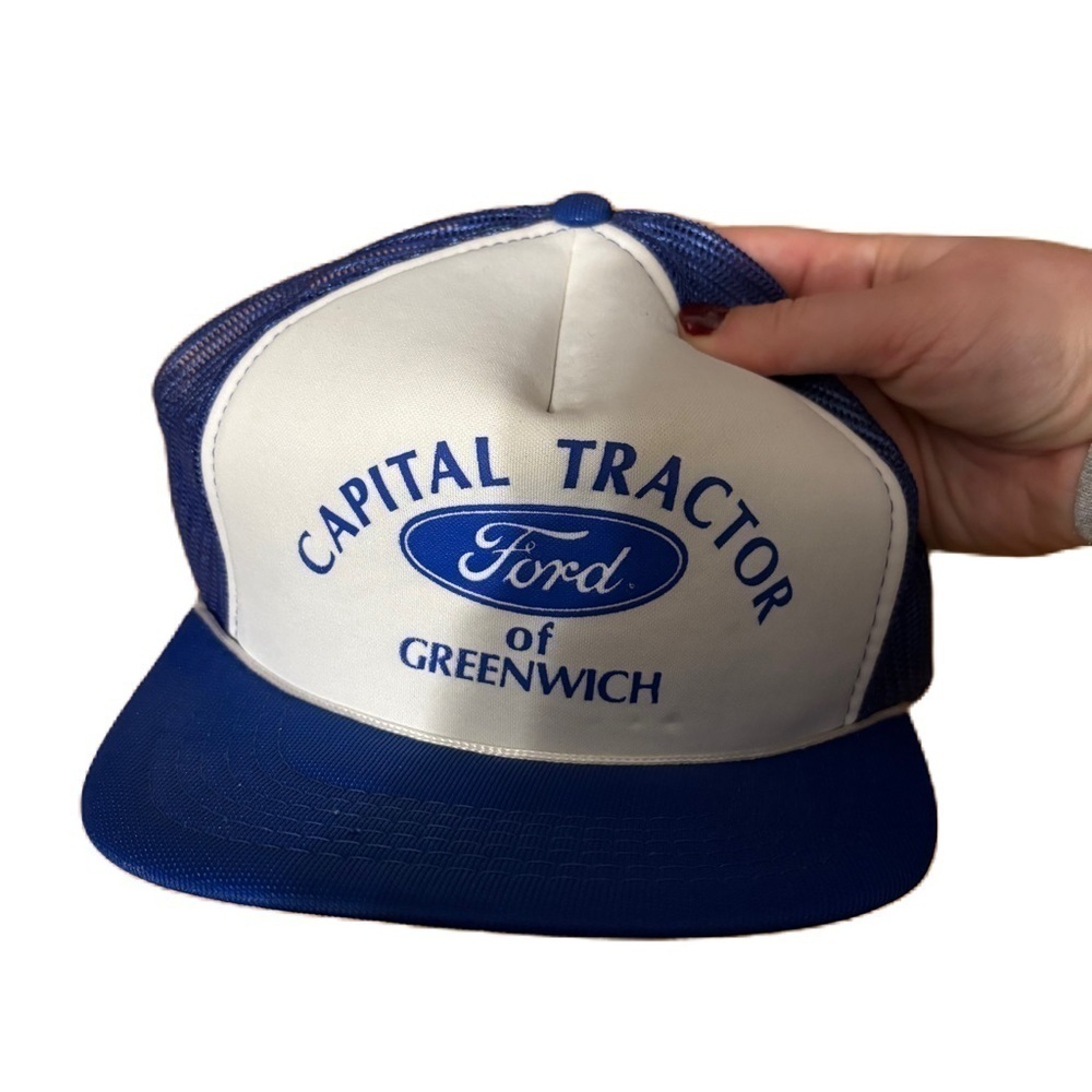 Vintage Capital Tractor Ford of Greenwich Mesh Snap Back Blue Trucker Hat